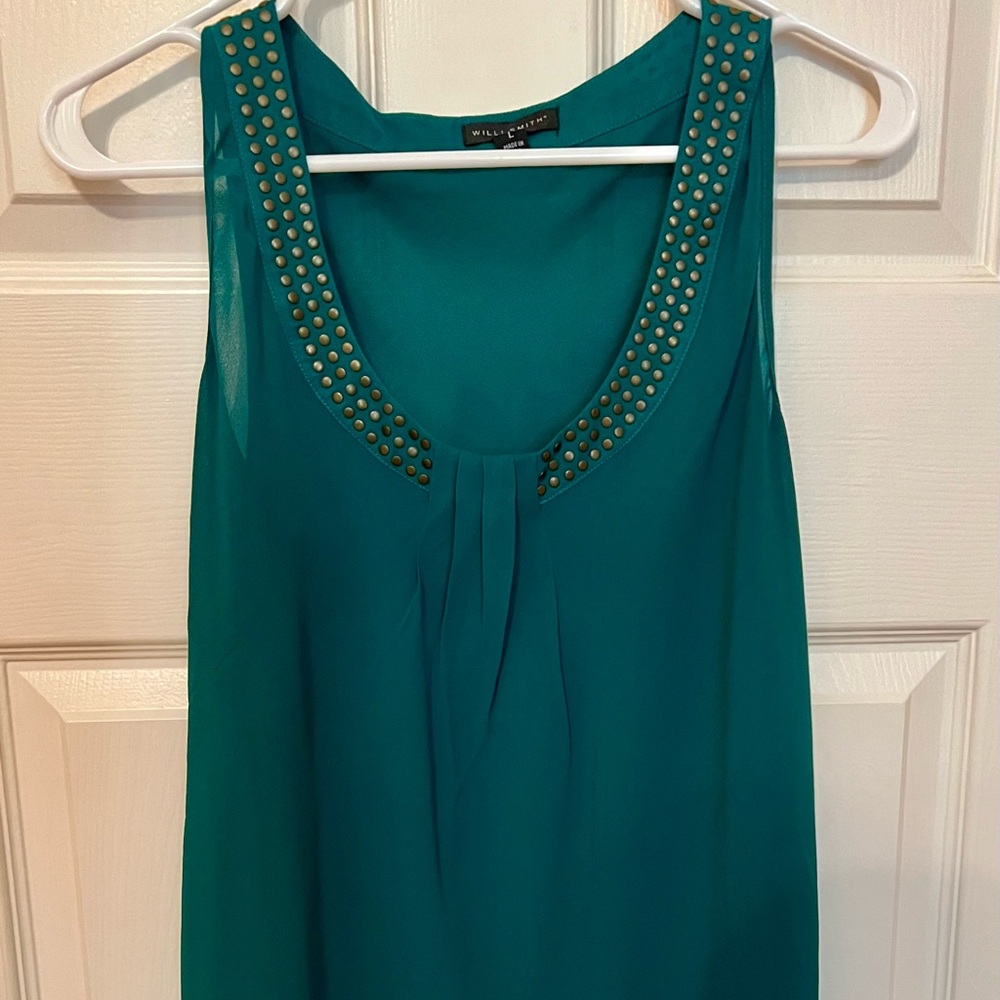 Teal Sleeveless Top with Studded Detail